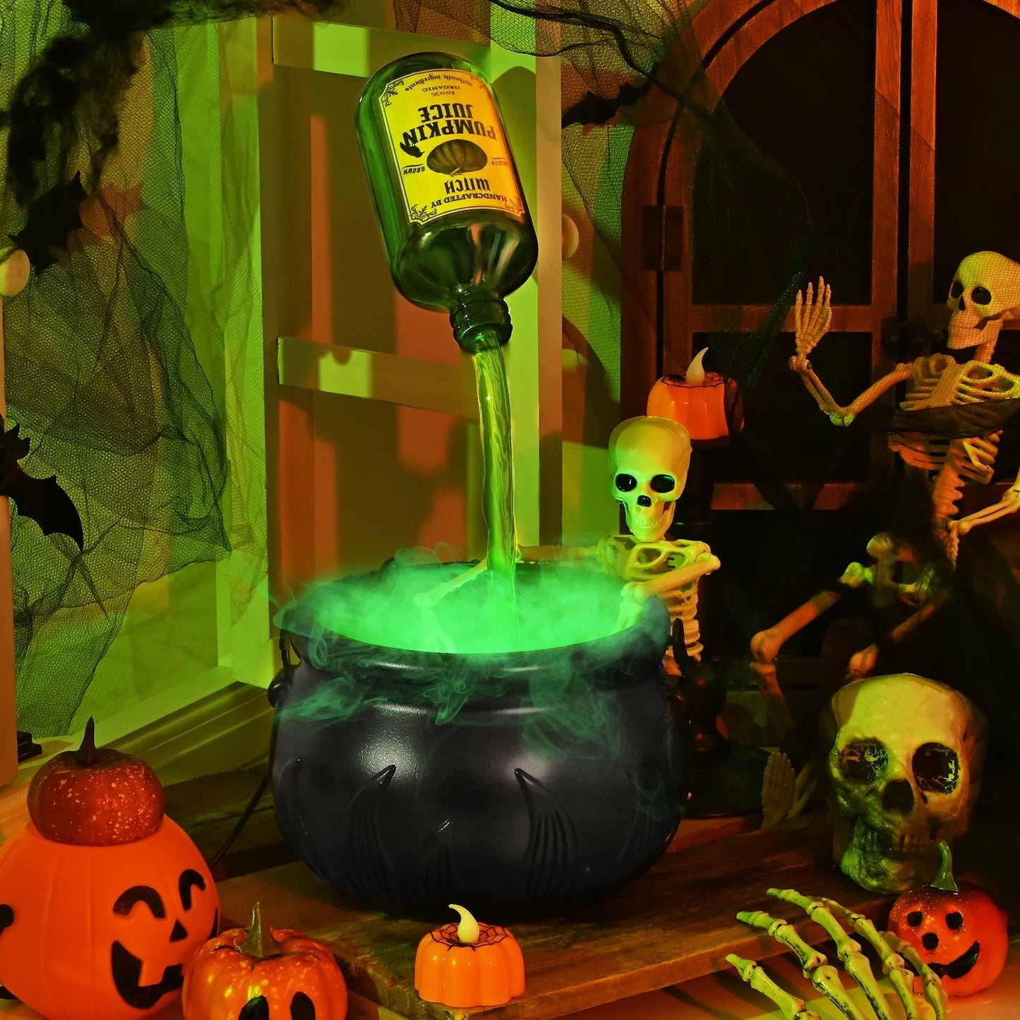 Skeleton Cauldron with Floating Bottle