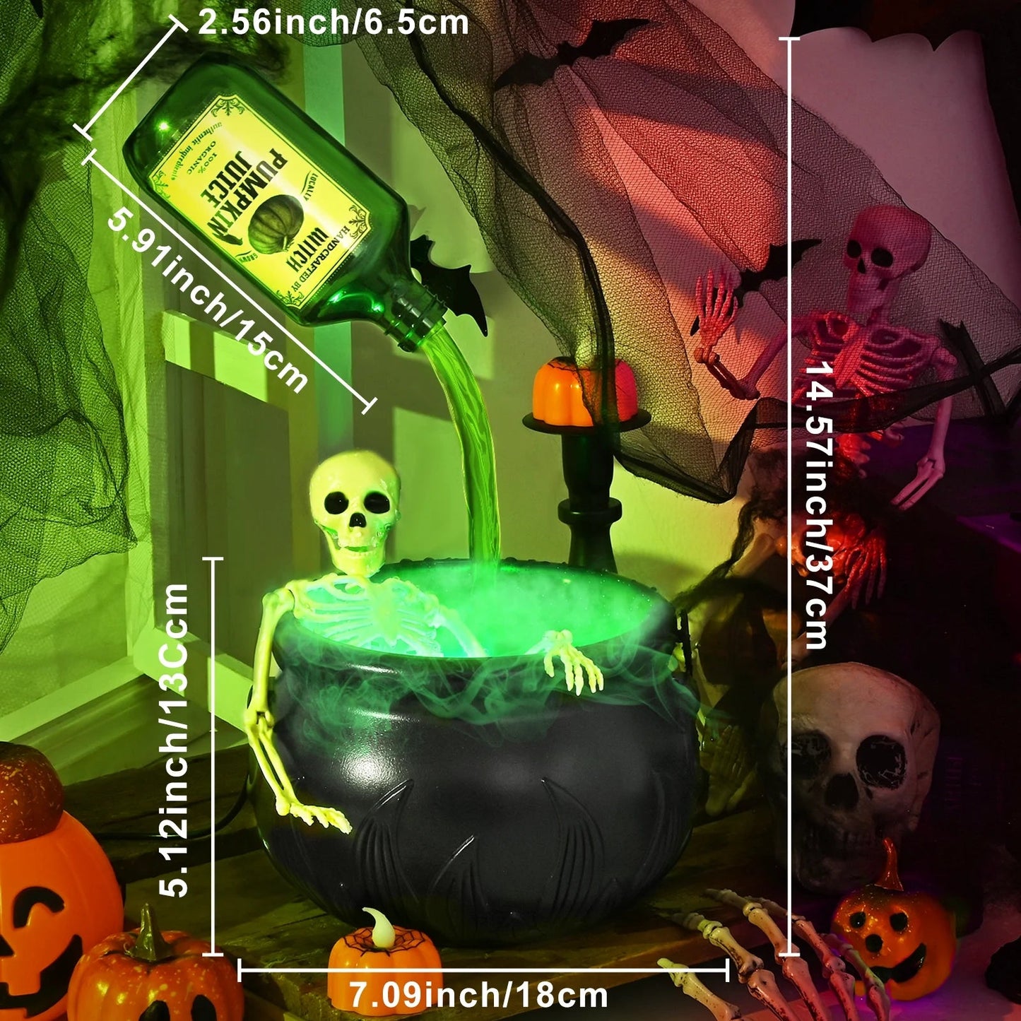 Skeleton Cauldron with Floating Bottle